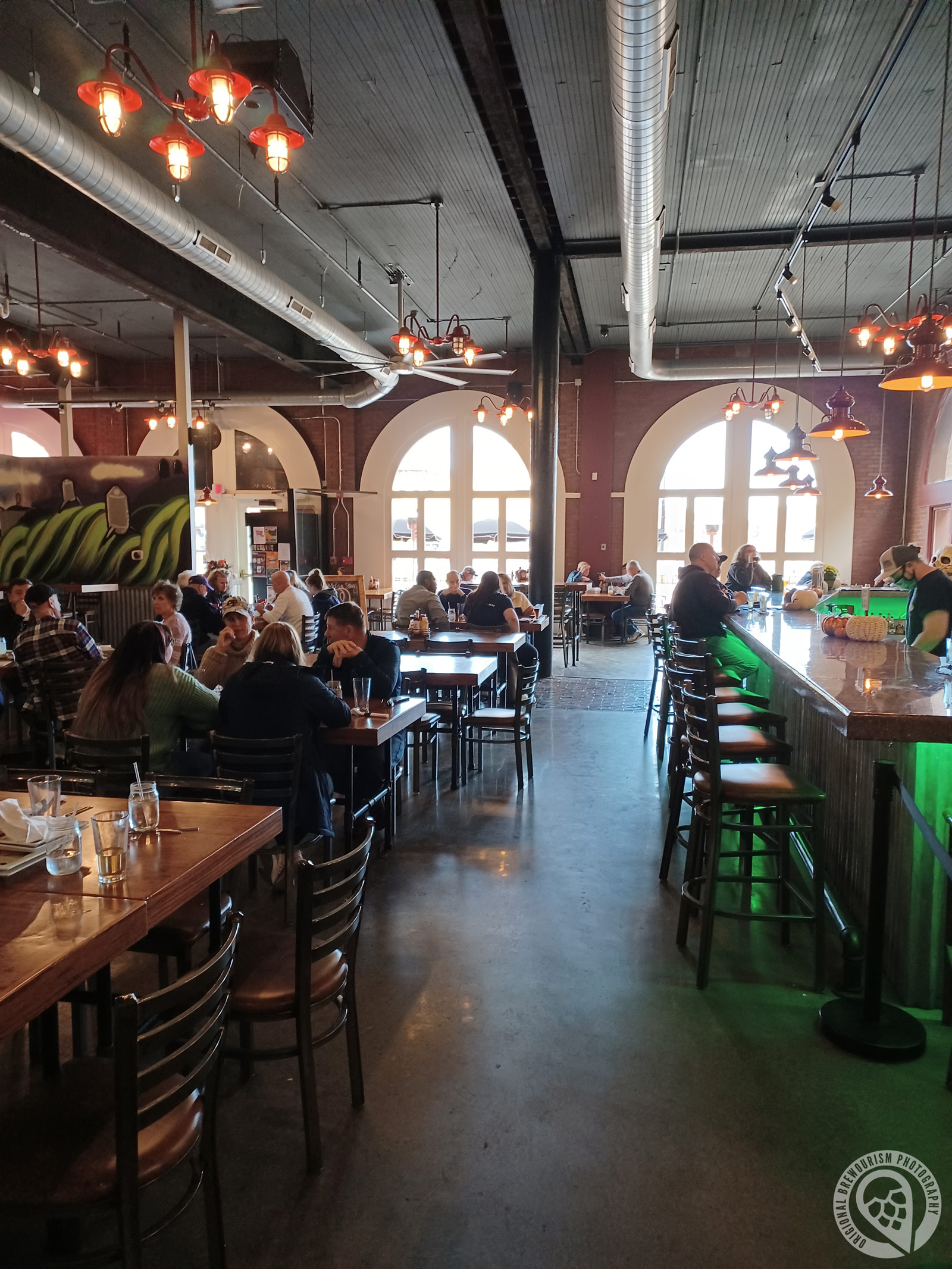 View of tasting room towards the front of Iron Spike Brewing