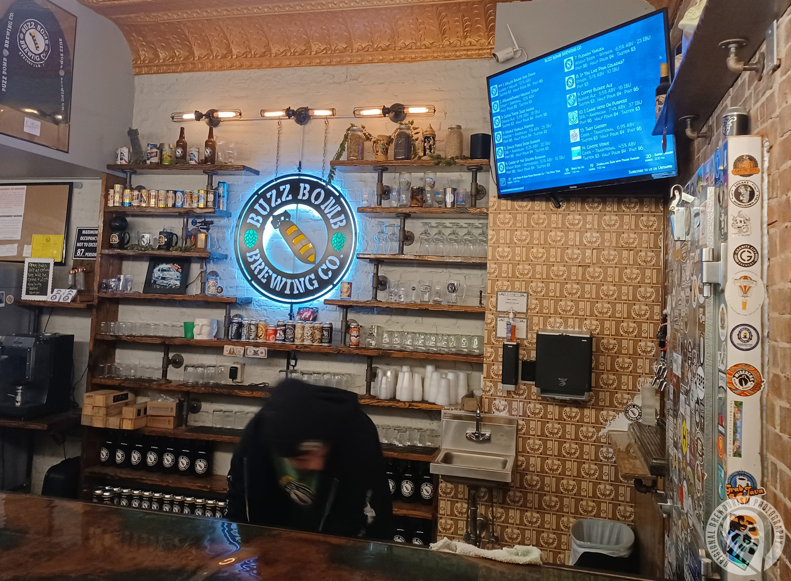 the bar at Buzz Bomb Brewing